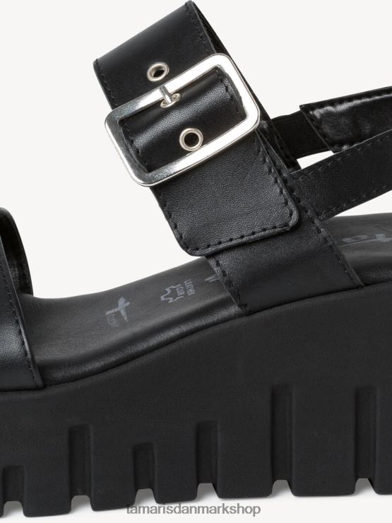 Tamaris Kvinder læderhælede sandal - sort/sort læder XVXV8T2148 sko