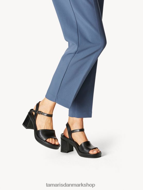 Tamaris Kvinder læderhælede sandal - sort/sort læder XVXV8T820 sko