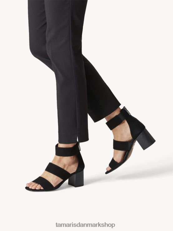 Tamaris Kvinder læderhælede sandal - sort/sort ruskind XVXV8T1396 sko