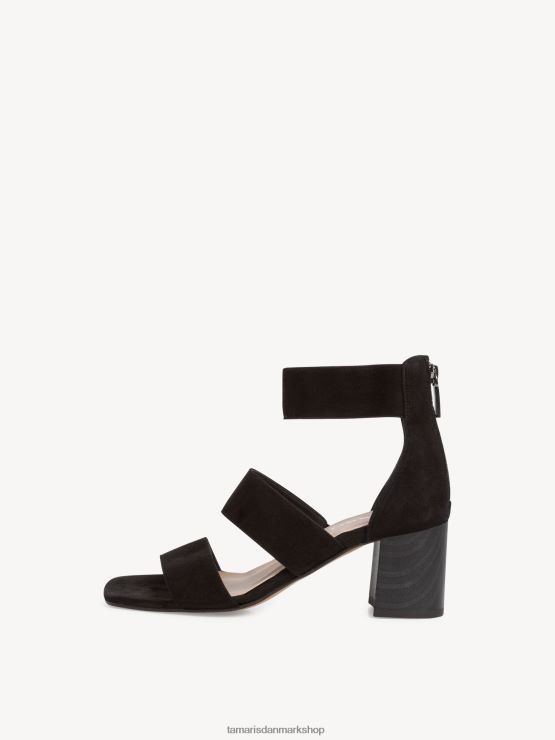 Tamaris Kvinder læderhælede sandal - sort/sort ruskind XVXV8T1396 sko