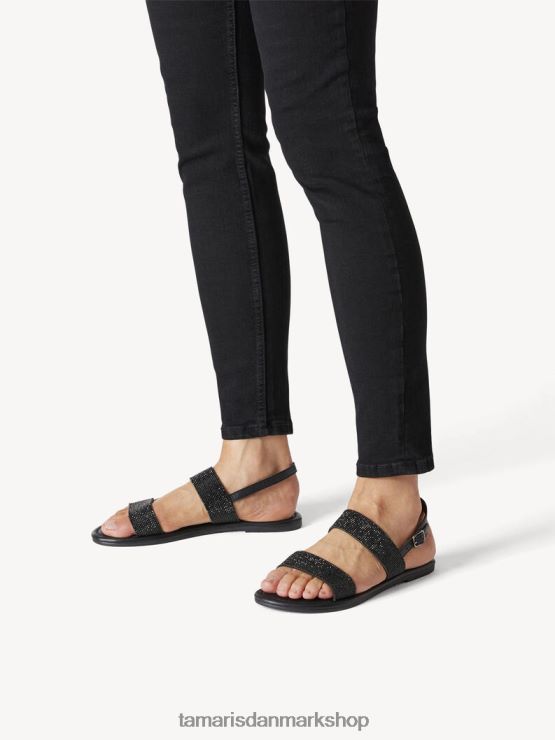 Tamaris Kvinder lædersandal - sort/sort glam XVXV8T1058 sko