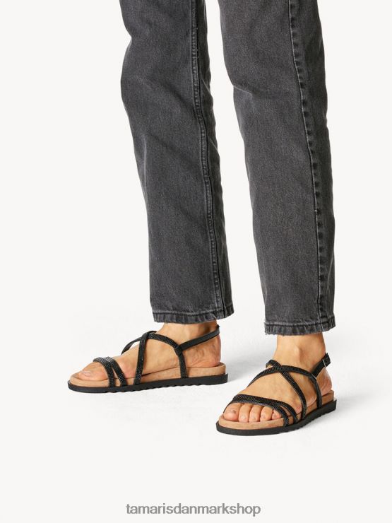 Tamaris Kvinder lædersandal - sort/sort glam XVXV8T131 sko