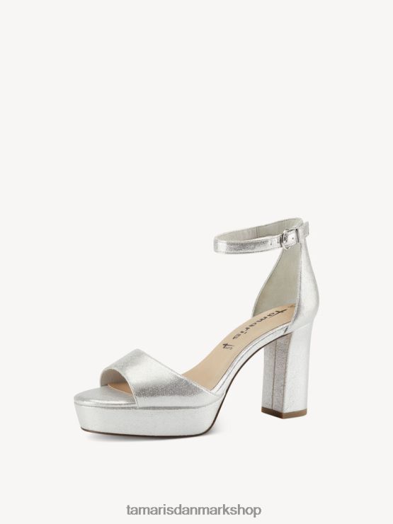 Tamaris Kvinder sandal med hæl - metallic/sølv XVXV8T1974 sko