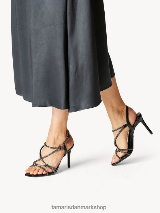 Tamaris Kvinder sandal med hæl - sort/sort metallic XVXV8T705 sko