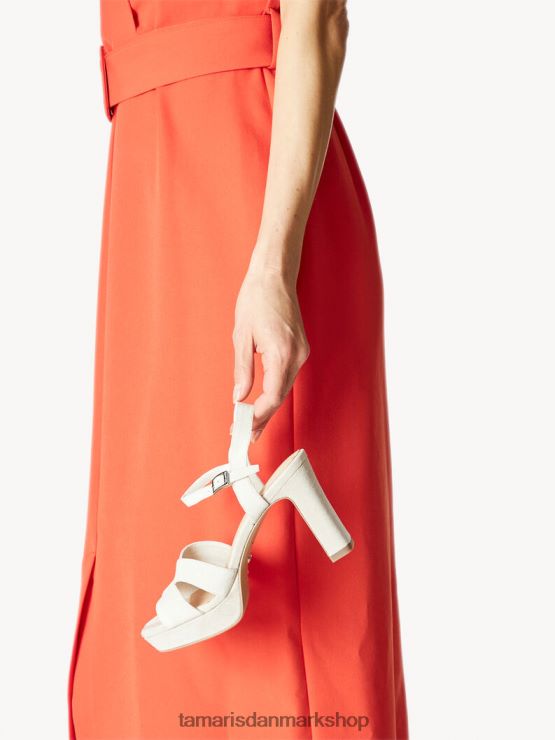 Tamaris Kvinder sandal med hæle i læder - beige/elfenben XVXV8T2214 sko