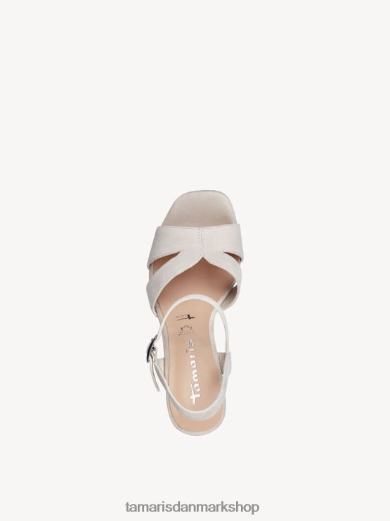Tamaris Kvinder sandal med hæle i læder - beige/elfenben XVXV8T2214 sko