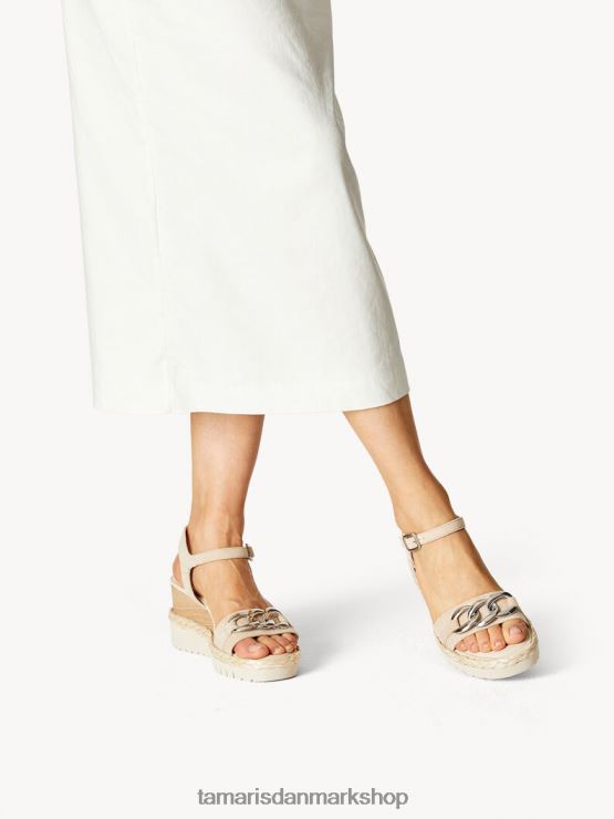 Tamaris Kvinder sandal med hæle i læder - beige/elfenben XVXV8T802 sko
