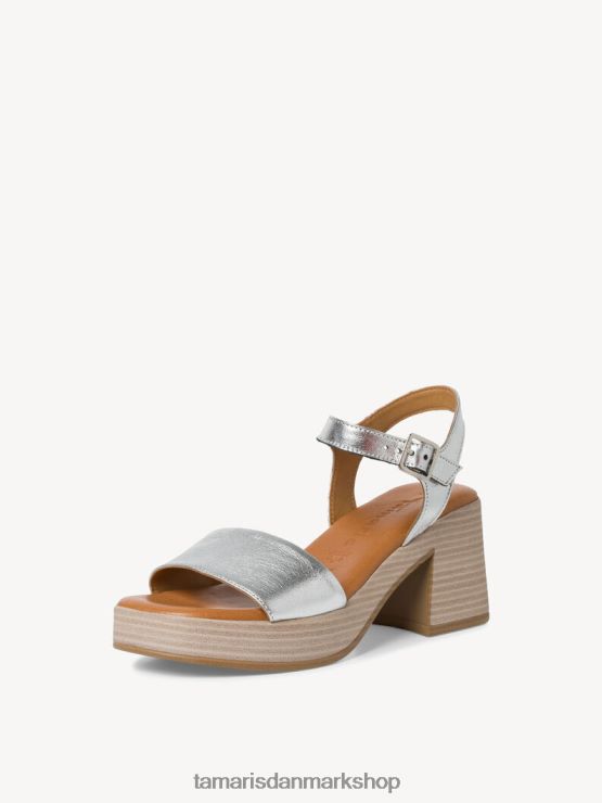 Tamaris Kvinder sandal med hæle i læder - metallic/sølv XVXV8T2082 sko