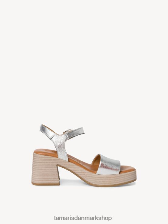 Tamaris Kvinder sandal med hæle i læder - metallic/sølv XVXV8T2082 sko