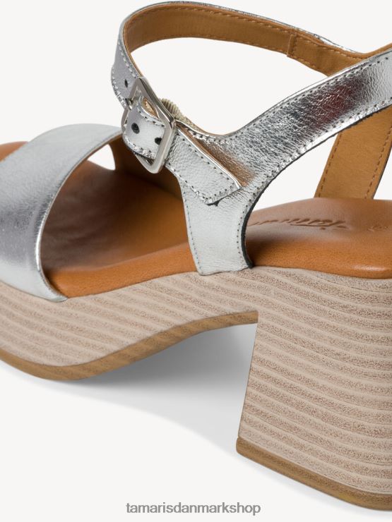 Tamaris Kvinder sandal med hæle i læder - metallic/sølv XVXV8T2082 sko