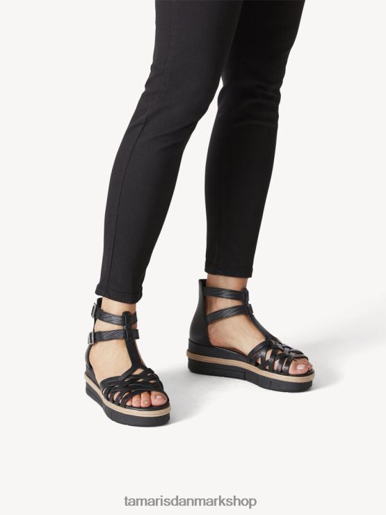 Tamaris Kvinder sandal med hæle i læder - sort XVXV8T1223 sko