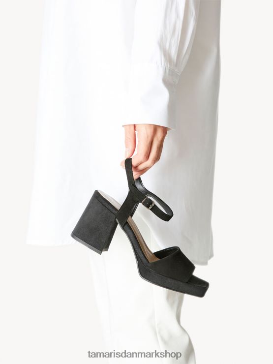 Tamaris Kvinder sandal med hæle i læder - sort XVXV8T1225 sko