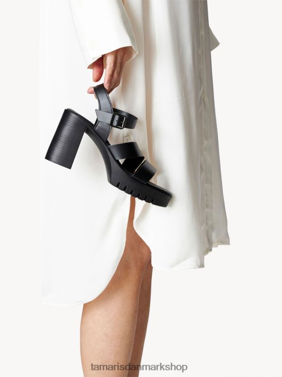 Tamaris Kvinder sandal med hæle i læder - sort XVXV8T127 sko