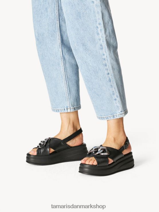 Tamaris Kvinder sandal med hæle i læder - sort XVXV8T504 sko