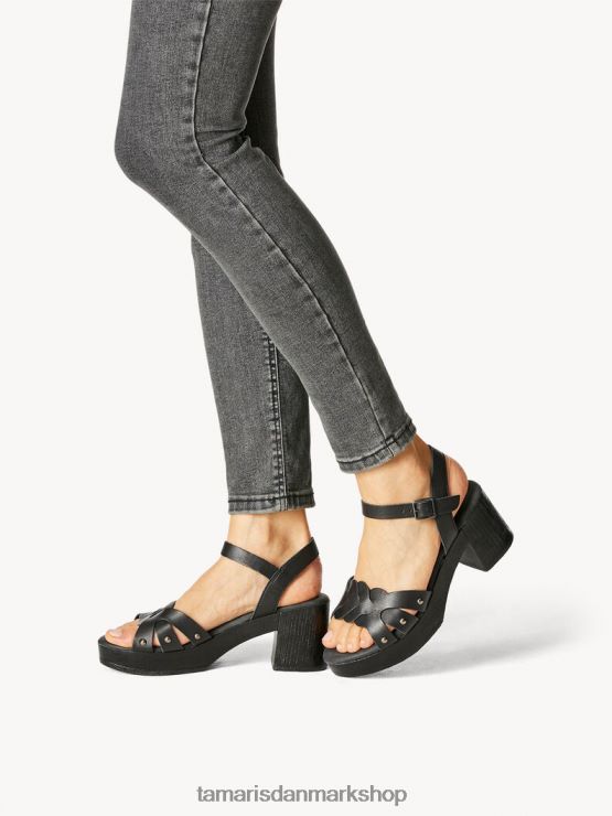 Tamaris Kvinder sandal med hæle i læder - sort XVXV8T866 sko