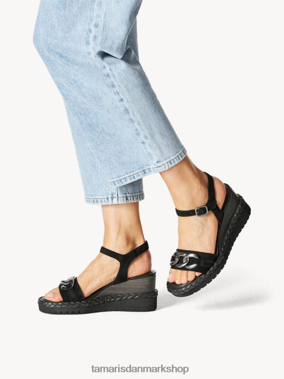 Tamaris Kvinder sandal med hæle i læder - sort XVXV8T885 sko