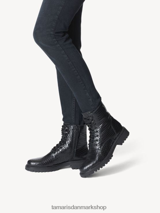 Tamaris Kvinder læderstøvle - sort/sort struktur. XVXV8T1714 sko