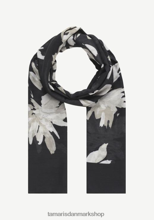 Tamaris Kvinder tørklæde - sort/sort blomst aop XVXV8T2998 tilbehør