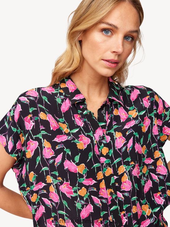 Tamaris Kvinder bluse - sort/sort skønhed flerfarvet blomst aop XVXV8T2521 tøj