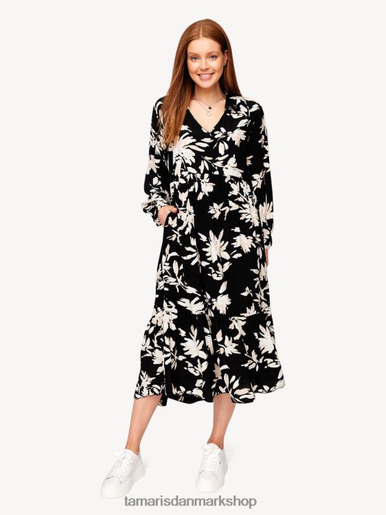 Tamaris Kvinder kjole - sort/sort blomst aop XVXV8T2428 tøj